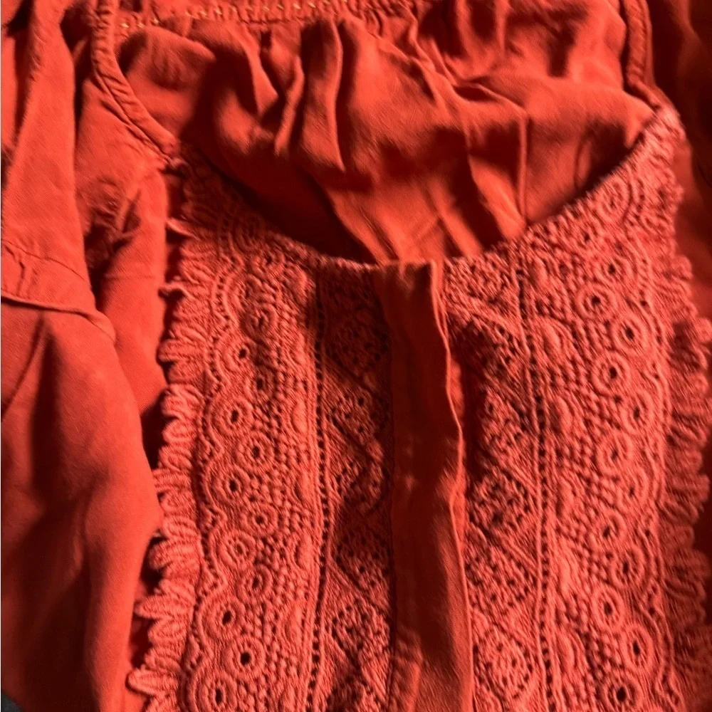 Maeve Anthropologie Blouse Rust Orange Embroidered Lace Front Size 4